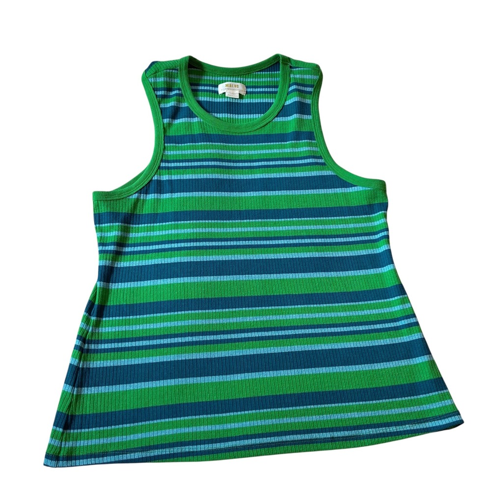 Maeve Anthropologie Tank Top Striped Green Blue Ribbed Sleeveless Casual‎